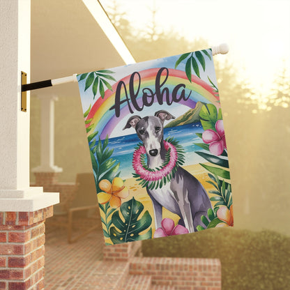 Printify Garden Flag Gray Greyhound Aloha Garden Flag