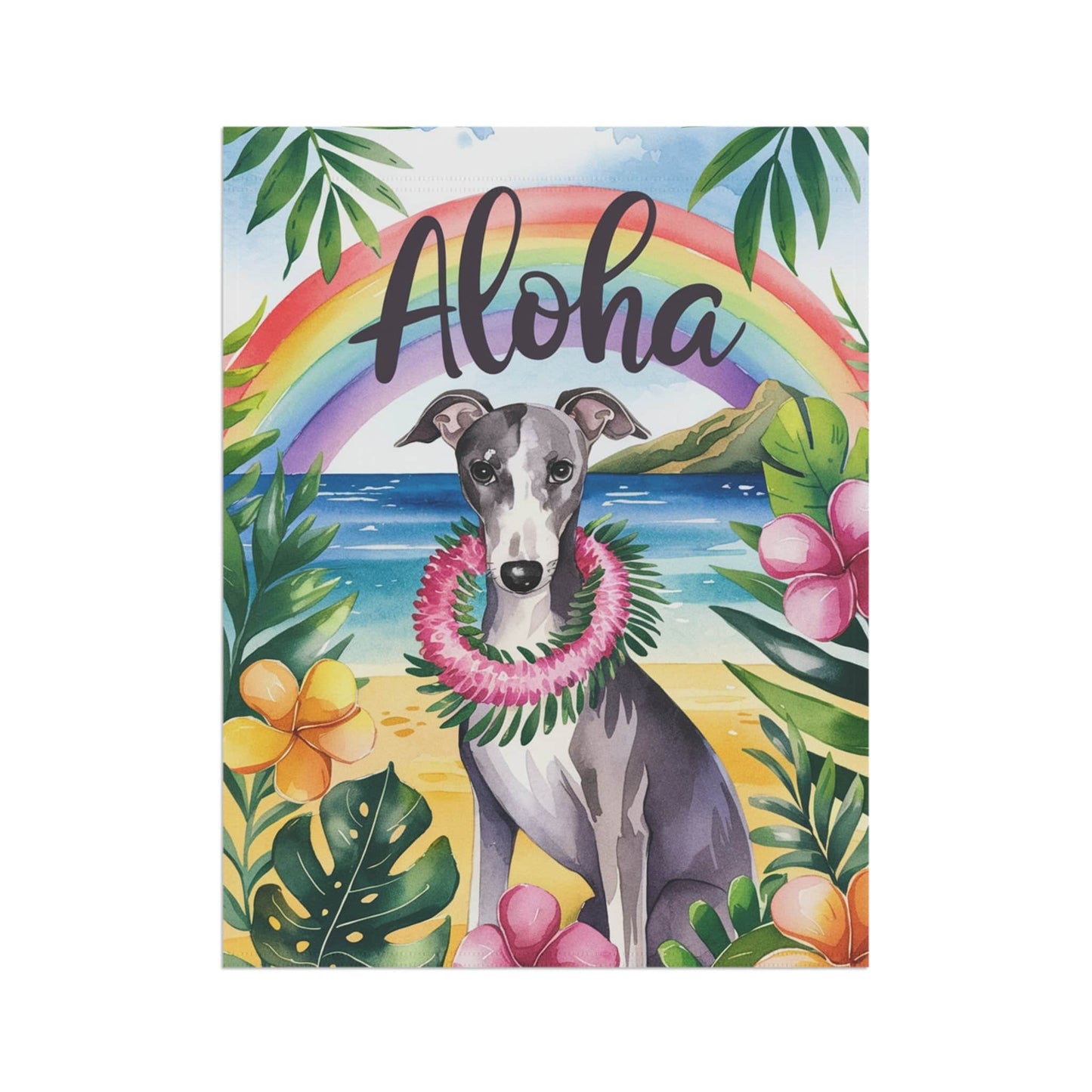 Printify Garden Flag Gray Greyhound Aloha Garden Flag
