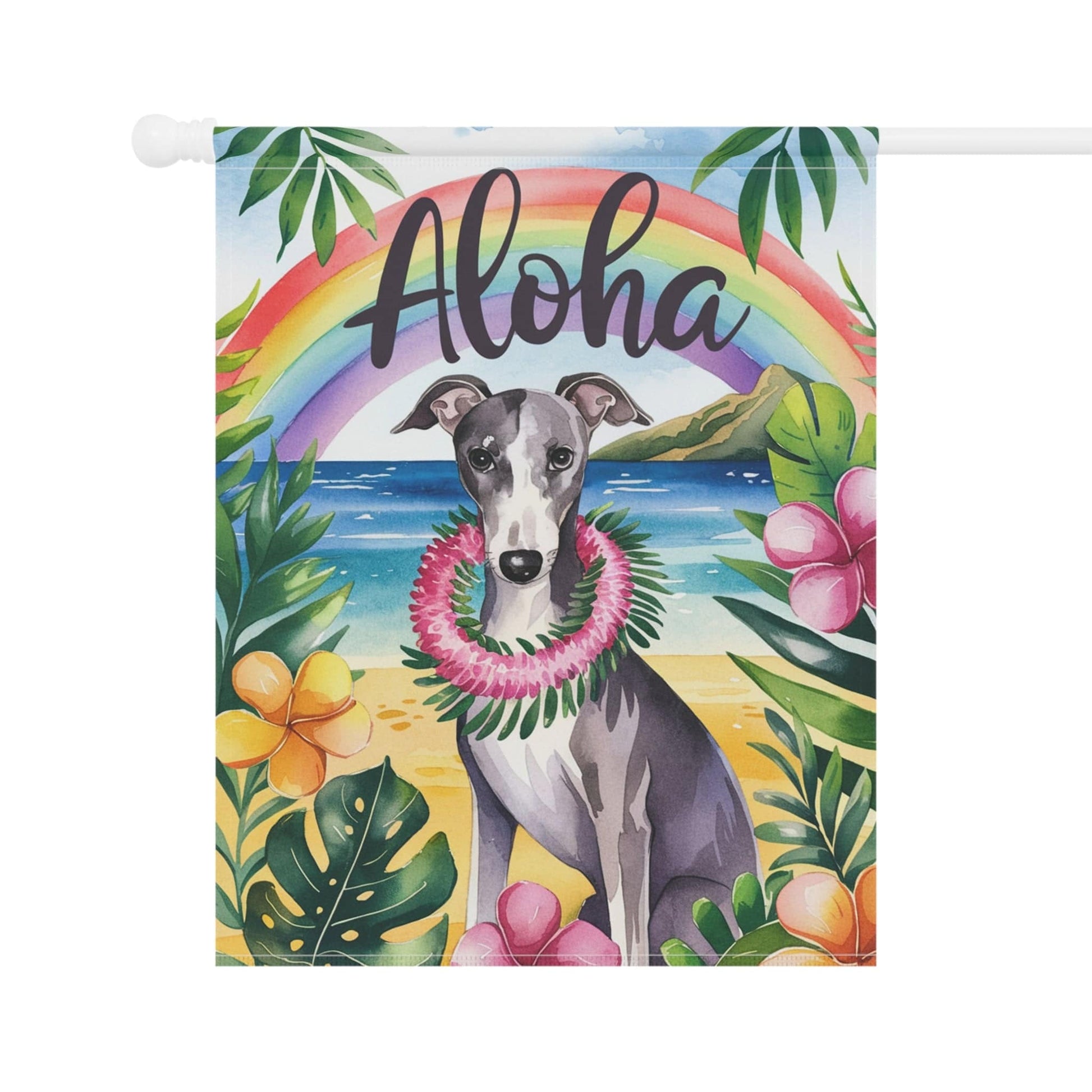 Printify Garden Flag Gray Greyhound Aloha Garden Flag