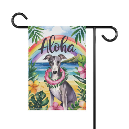Printify Garden Flag Gray Greyhound Aloha Garden Flag
