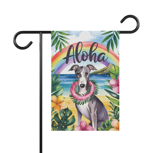 Printify Garden Flag Gray Greyhound Aloha Garden Flag