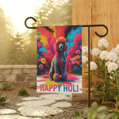 Printify Home Decor Gray Standard Poodle Holi Garden Flag, Indian Spring Festival, Dog Lovers Yard Outside Decor