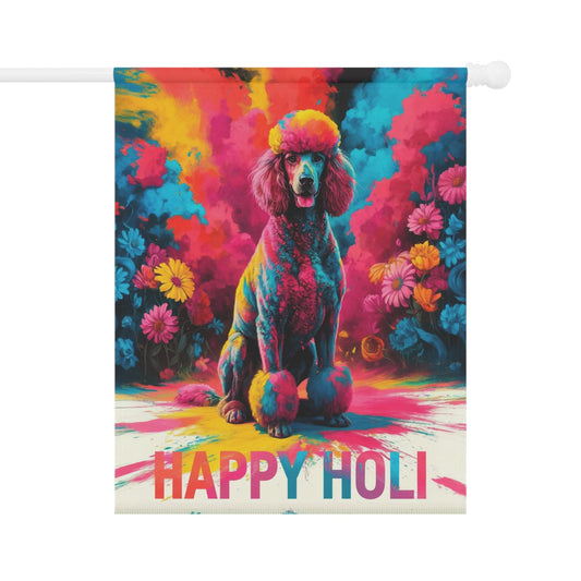 Printify Home Decor 24.5'' × 32'' Gray Standard Poodle Holi Garden Flag, Indian Spring Festival, Dog Lovers Yard Outside Decor