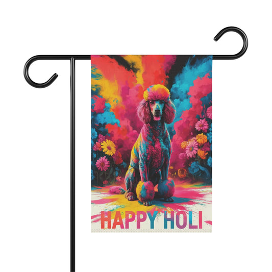 Printify Home Decor 12'' × 18'' Gray Standard Poodle Holi Garden Flag, Indian Spring Festival, Dog Lovers Yard Outside Decor