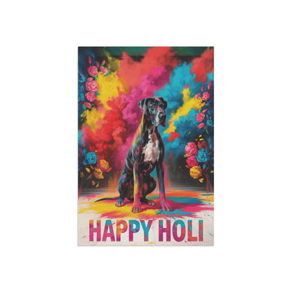 Printify Home Decor Great Dane Black Holi Garden Flag, Indian Spring Festival, Dog Lovers Yard Outside Decor