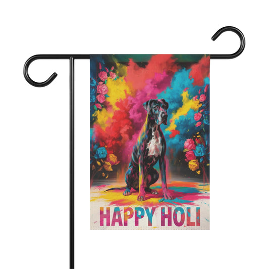 Printify Home Decor 12'' × 18'' Great Dane Black Holi Garden Flag, Indian Spring Festival, Dog Lovers Yard Outside Decor