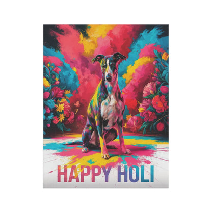 Printify Home Decor Greyhound Holi Garden Flag, Indian Spring Festival, Dog Lovers Yard Outside Decor
