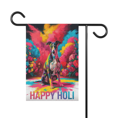Printify Home Decor Greyhound Holi Garden Flag, Indian Spring Festival, Dog Lovers Yard Outside Decor