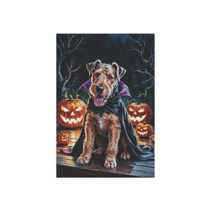 Printify Home Decor Halloween Airedale Terrier Dog Garden Flag – Vampire Pumpkin Yard Banner, Fall Outdoor Decor, 12x18 Double-Sided