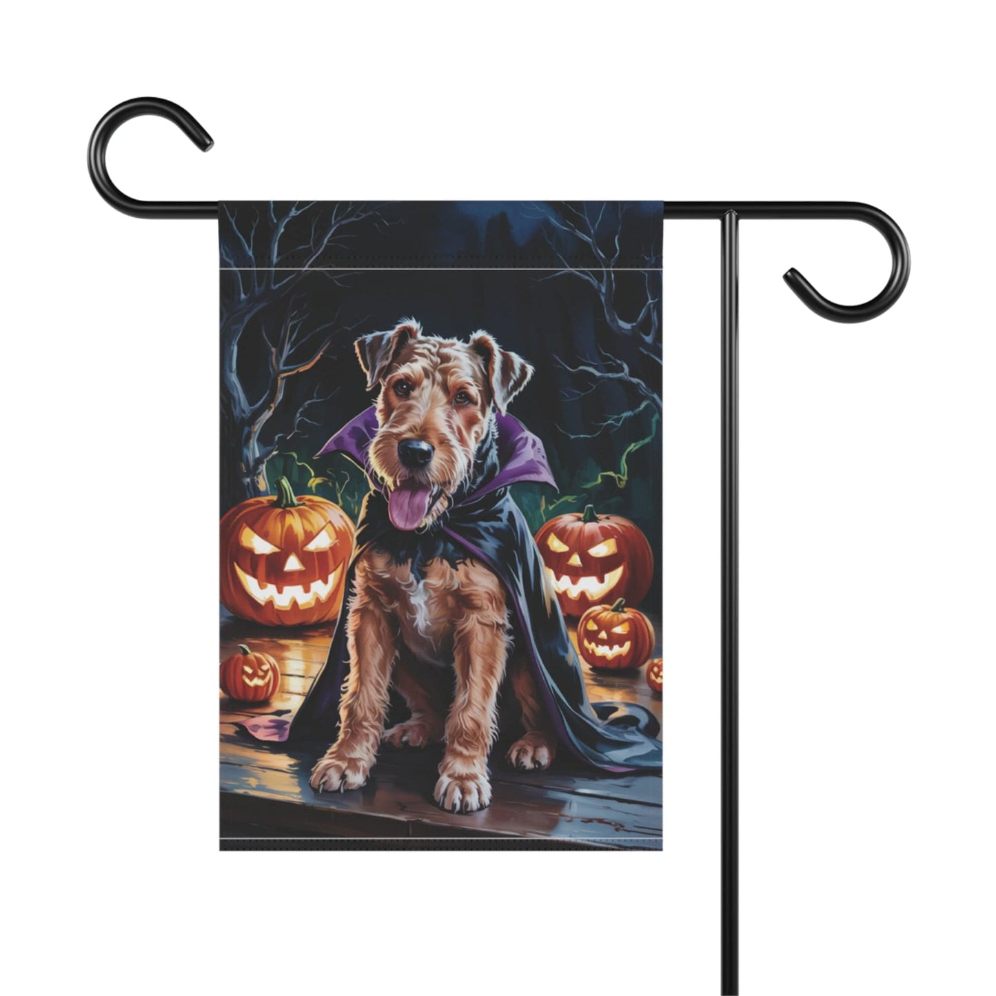 Printify Home Decor Halloween Airedale Terrier Dog Garden Flag – Vampire Pumpkin Yard Banner, Fall Outdoor Decor, 12x18 Double-Sided