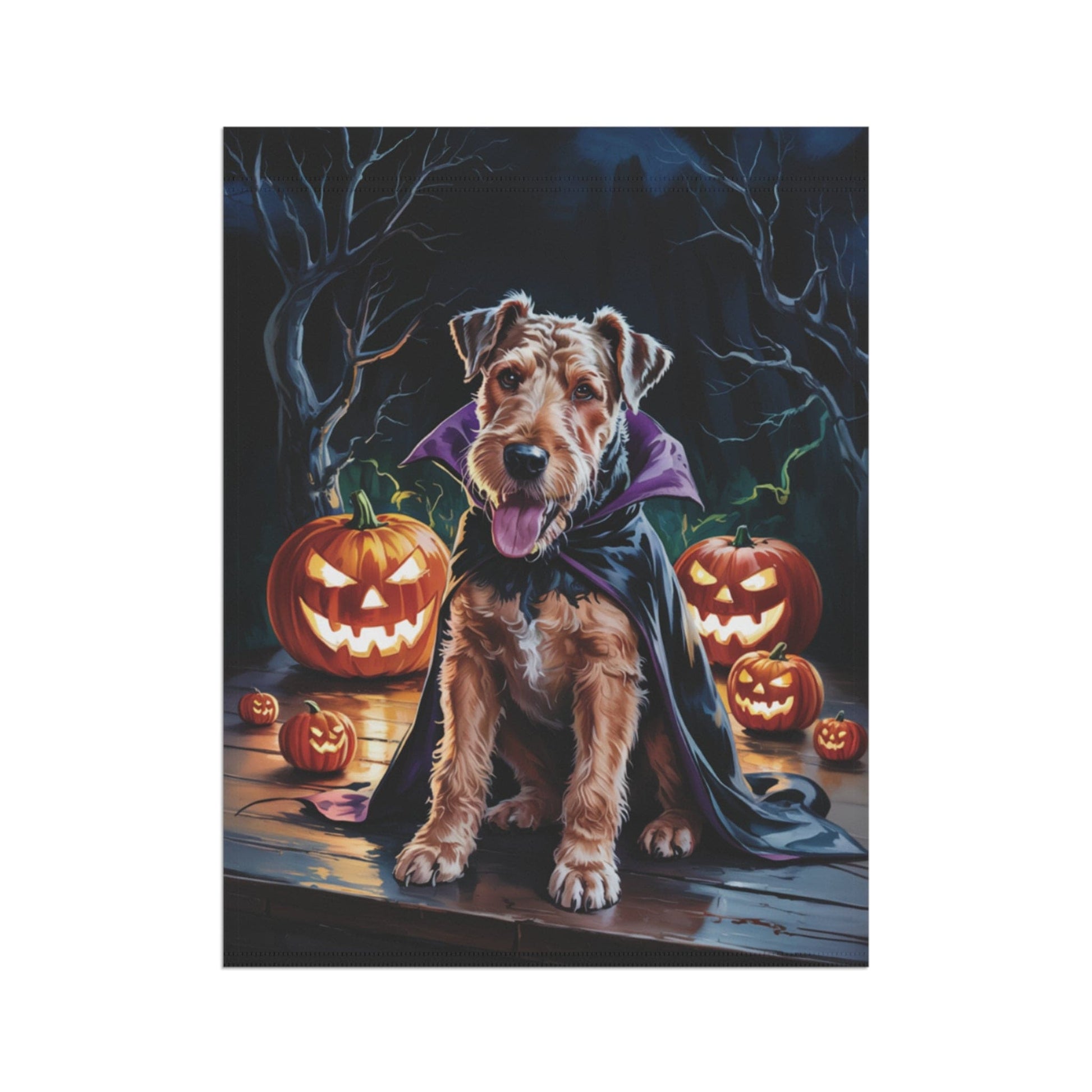 Printify Home Decor Halloween Airedale Terrier Dog Garden Flag – Vampire Pumpkin Yard Banner, Fall Outdoor Decor, 12x18 Double-Sided