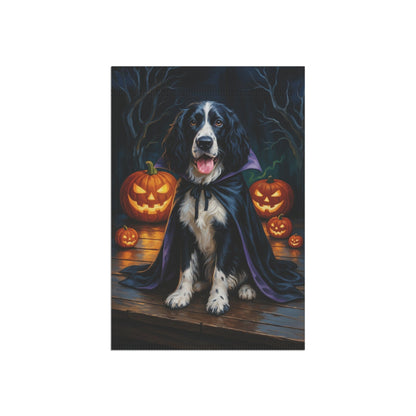 Printify Home Decor Halloween Black Springer Spaniel Dog Garden Flag – Vampire Pumpkin Yard Banner, Fall Outdoor Decor, 12x18 Double-Sided