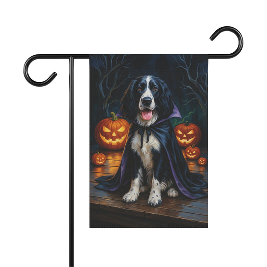 Printify Home Decor 12'' × 18'' Halloween Black Springer Spaniel Dog Garden Flag – Vampire Pumpkin Yard Banner, Fall Outdoor Decor, 12x18 Double-Sided