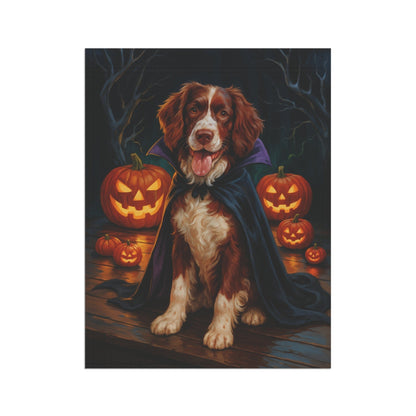 Printify Home Decor Halloween Brown Springer Spaniel Dog Garden Flag – Vampire Pumpkin Yard Banner, Fall Outdoor Decor, 12x18 Double-Sided