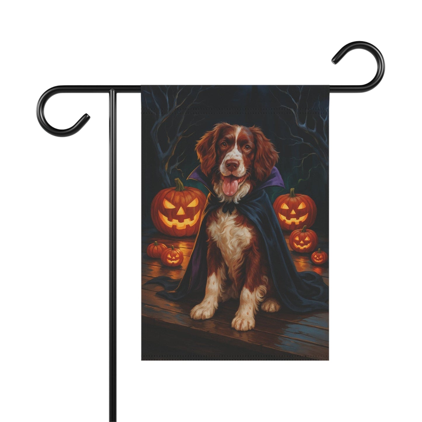 Printify Home Decor 12'' × 18'' Halloween Brown Springer Spaniel Dog Garden Flag – Vampire Pumpkin Yard Banner, Fall Outdoor Decor, 12x18 Double-Sided