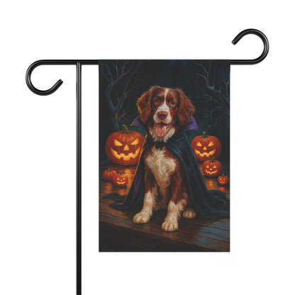 Printify Home Decor 12'' × 18'' Halloween Brown Springer Spaniel Dog Garden Flag – Vampire Pumpkin Yard Banner, Fall Outdoor Decor, 12x18 Double-Sided