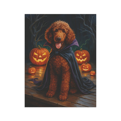 Printify Home Decor Halloween Brown Standard Poodle Dog Garden Flag, Vampire Pumpkin Yard Banner, Fall