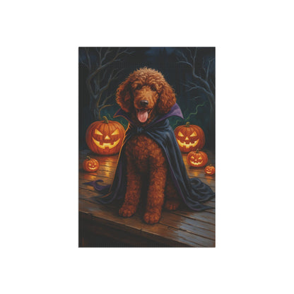 Printify Home Decor Halloween Brown Standard Poodle Dog Garden Flag, Vampire Pumpkin Yard Banner, Fall