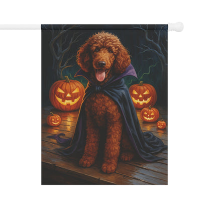 Printify Home Decor 24.5'' × 32'' Halloween Brown Standard Poodle Dog Garden Flag, Vampire Pumpkin Yard Banner, Fall