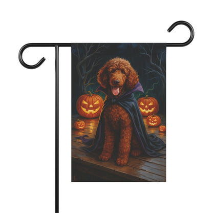 Printify Home Decor 12'' × 18'' Halloween Brown Standard Poodle Dog Garden Flag, Vampire Pumpkin Yard Banner, Fall