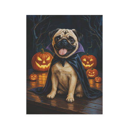 Printify Home Decor Halloween Fawn Pug Dog Garden Flag, Vampire Pumpkin Yard Banner, Fall Outdoor Decor