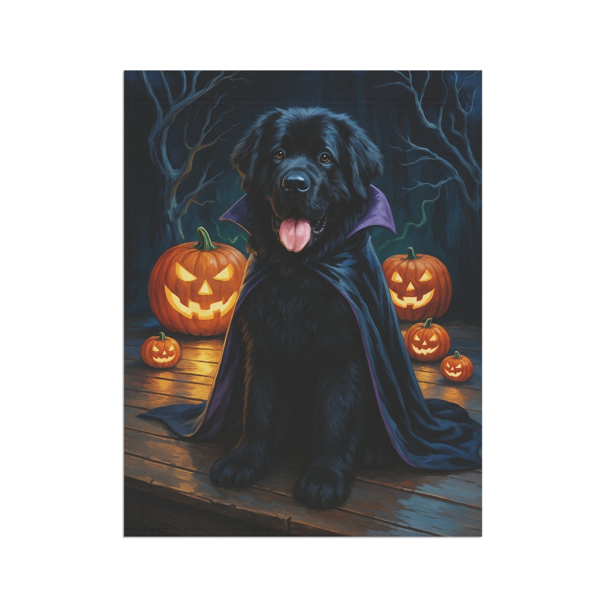 Printify Home Decor Halloween Newfoundland Dog Garden Flag – Vampire Pumpkin Yard Banner, Fall Outdoor