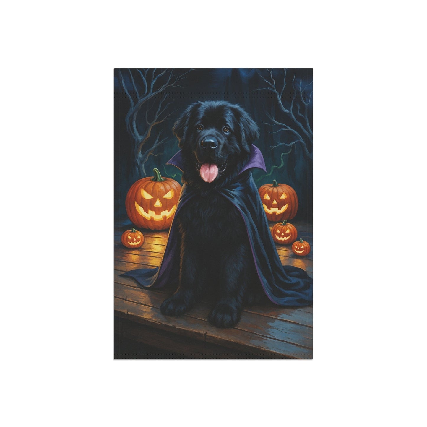 Printify Home Decor Halloween Newfoundland Dog Garden Flag – Vampire Pumpkin Yard Banner, Fall Outdoor