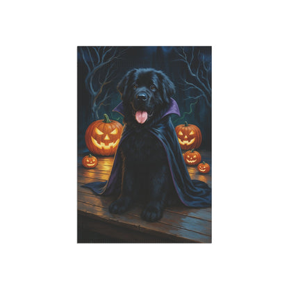 Printify Home Decor Halloween Newfoundland Dog Garden Flag – Vampire Pumpkin Yard Banner, Fall Outdoor