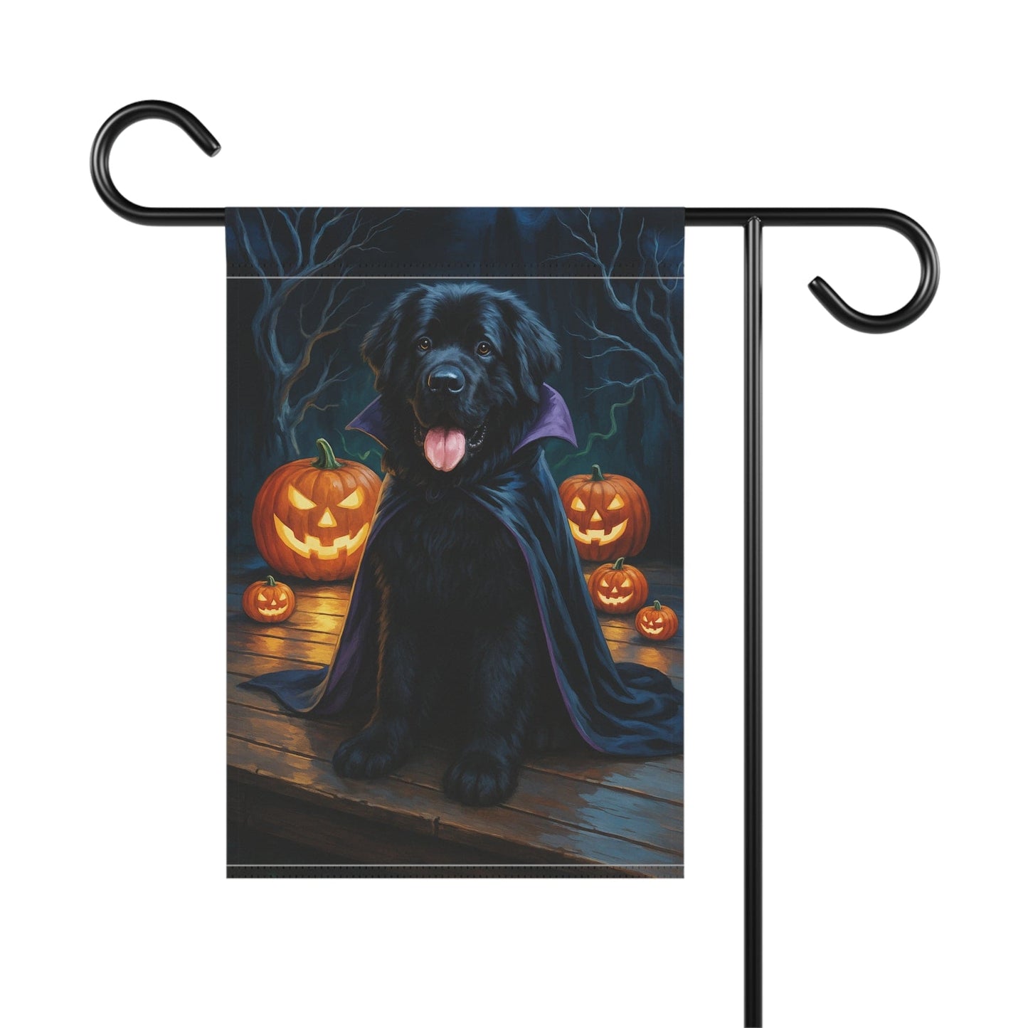 Printify Home Decor Halloween Newfoundland Dog Garden Flag – Vampire Pumpkin Yard Banner, Fall Outdoor