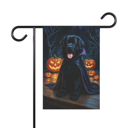 Printify Home Decor 12'' × 18'' Halloween Newfoundland Dog Garden Flag – Vampire Pumpkin Yard Banner, Fall Outdoor