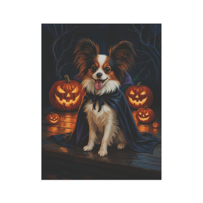 Printify Home Decor Halloween Papillon Dog Garden Flag – Vampire Pumpkin Yard Banner, Fall Outdoor Decor