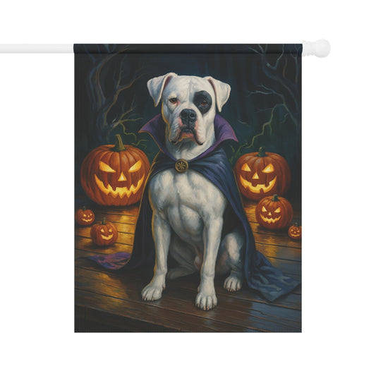 Printify Home Decor 24.5'' × 32'' Halloween Patched Boxer Dog Garden Flag – Vampire Pumpkin Yard Banner, Fall Outdoor Decor, 12x18 Double-Sided