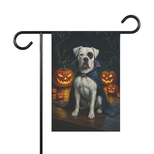 Printify Home Decor 12'' × 18'' Halloween Patched Boxer Dog Garden Flag – Vampire Pumpkin Yard Banner, Fall Outdoor Decor, 12x18 Double-Sided