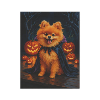 Printify Home Decor Halloween Pomeranian Dog Garden Flag – Vampire Pumpkin Yard Banner, Fall Outdoor Decor