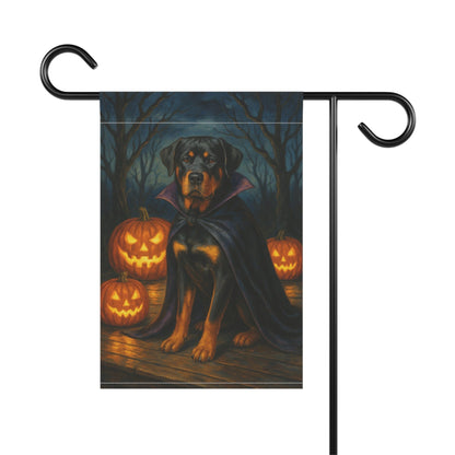 Printify Home Decor Halloween Rottweiler Dog Garden Flag, Vampire Pumpkin Yard Banner, Fall Outdoor Decor