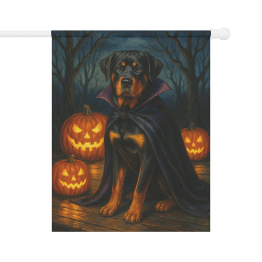 Printify Home Decor 24.5'' × 32'' Halloween Rottweiler Dog Garden Flag, Vampire Pumpkin Yard Banner, Fall Outdoor Decor