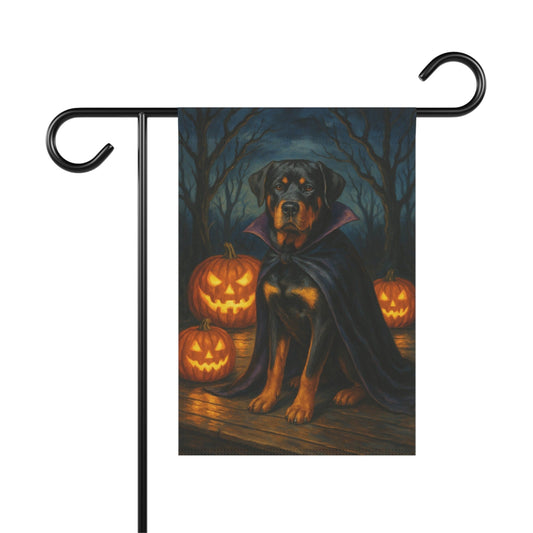 Printify Home Decor 12'' × 18'' Halloween Rottweiler Dog Garden Flag, Vampire Pumpkin Yard Banner, Fall Outdoor Decor