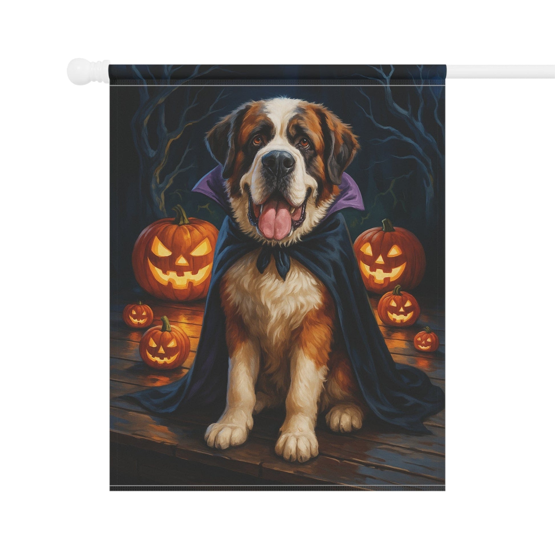Printify Home Decor Halloween Saint Bernard Dog Garden Flag – Vampire Pumpkin Yard Banner, Fall Outdoor