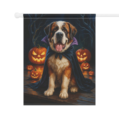 Printify Home Decor Halloween Saint Bernard Dog Garden Flag – Vampire Pumpkin Yard Banner, Fall Outdoor