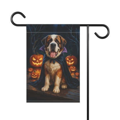 Printify Home Decor Halloween Saint Bernard Dog Garden Flag – Vampire Pumpkin Yard Banner, Fall Outdoor
