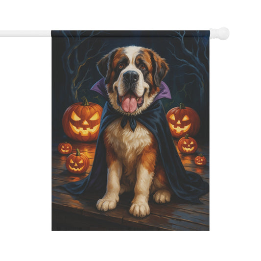 Printify Home Decor 24.5'' × 32'' Halloween Saint Bernard Dog Garden Flag – Vampire Pumpkin Yard Banner, Fall Outdoor