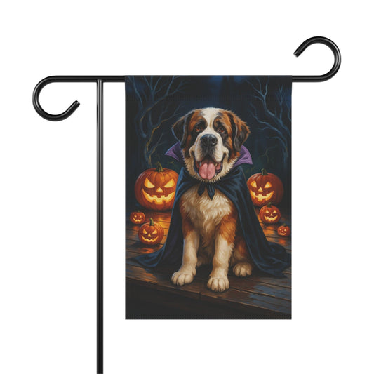 Printify Home Decor 12'' × 18'' Halloween Saint Bernard Dog Garden Flag – Vampire Pumpkin Yard Banner, Fall Outdoor