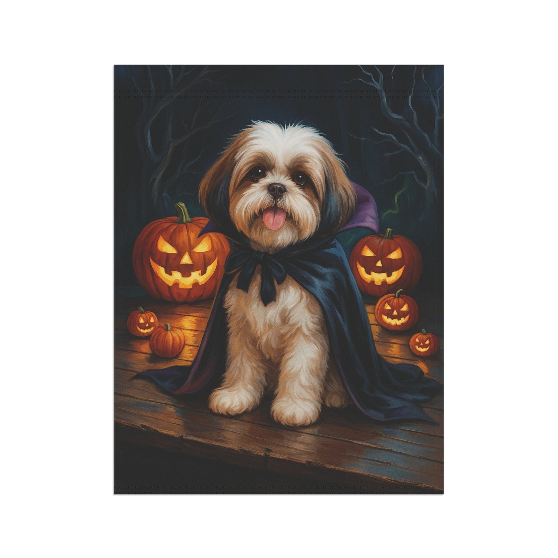 Printify Home Decor Halloween Shih Tzu Dog Garden Flag, Vampire Pumpkin Yard Banner, Fall Outdoor Decor