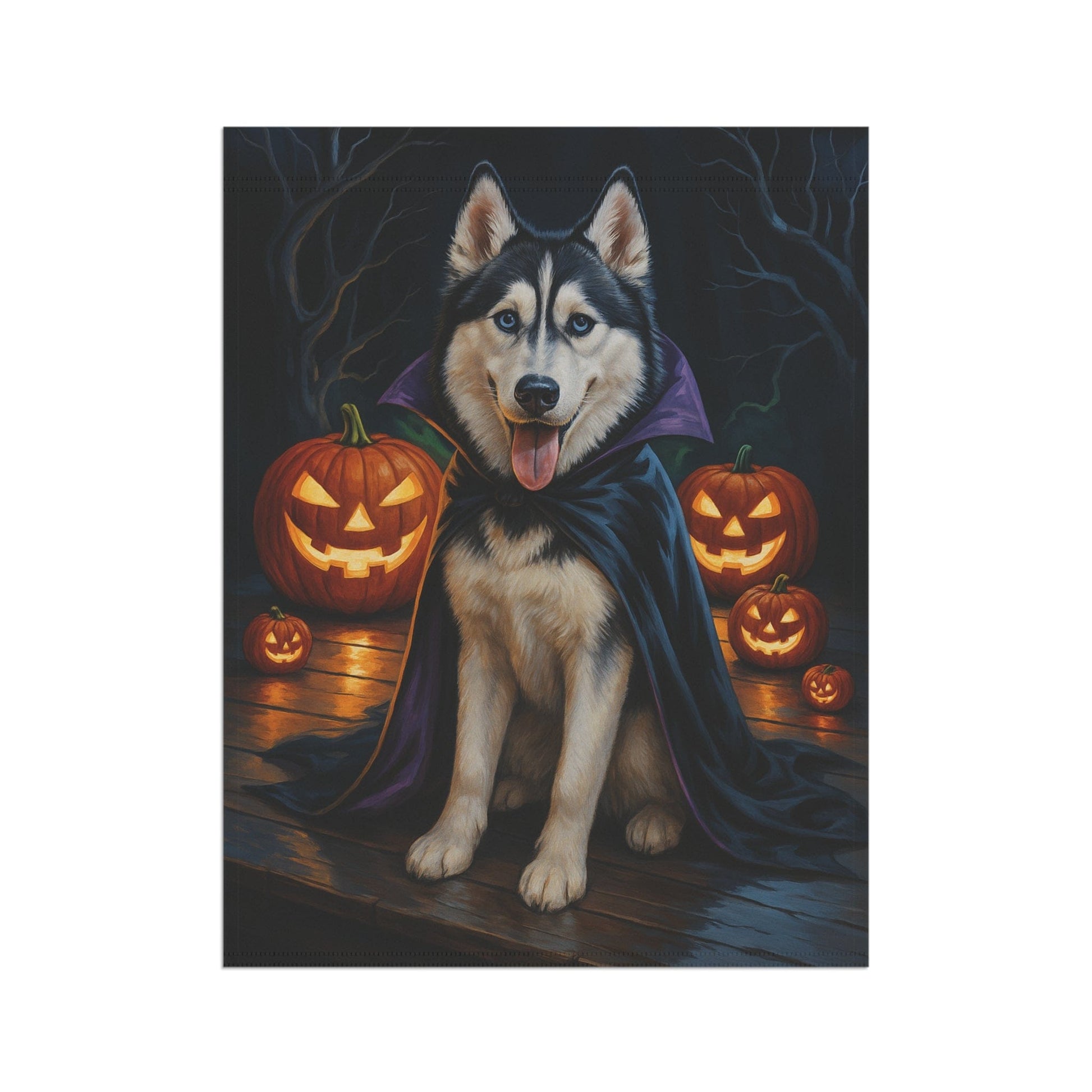 Printify Home Decor Halloween Siberian Husky Dog Garden Flag, Vampire Pumpkin Yard Banner, Fall Outdoor