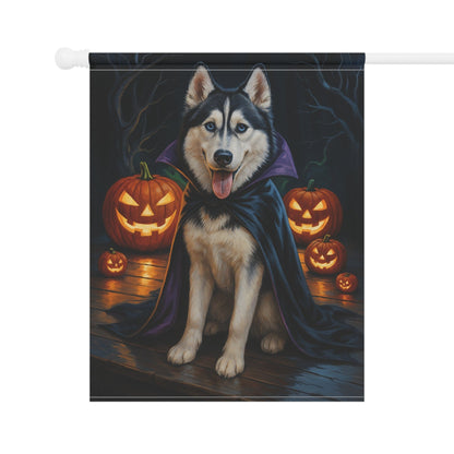 Printify Home Decor Halloween Siberian Husky Dog Garden Flag, Vampire Pumpkin Yard Banner, Fall Outdoor