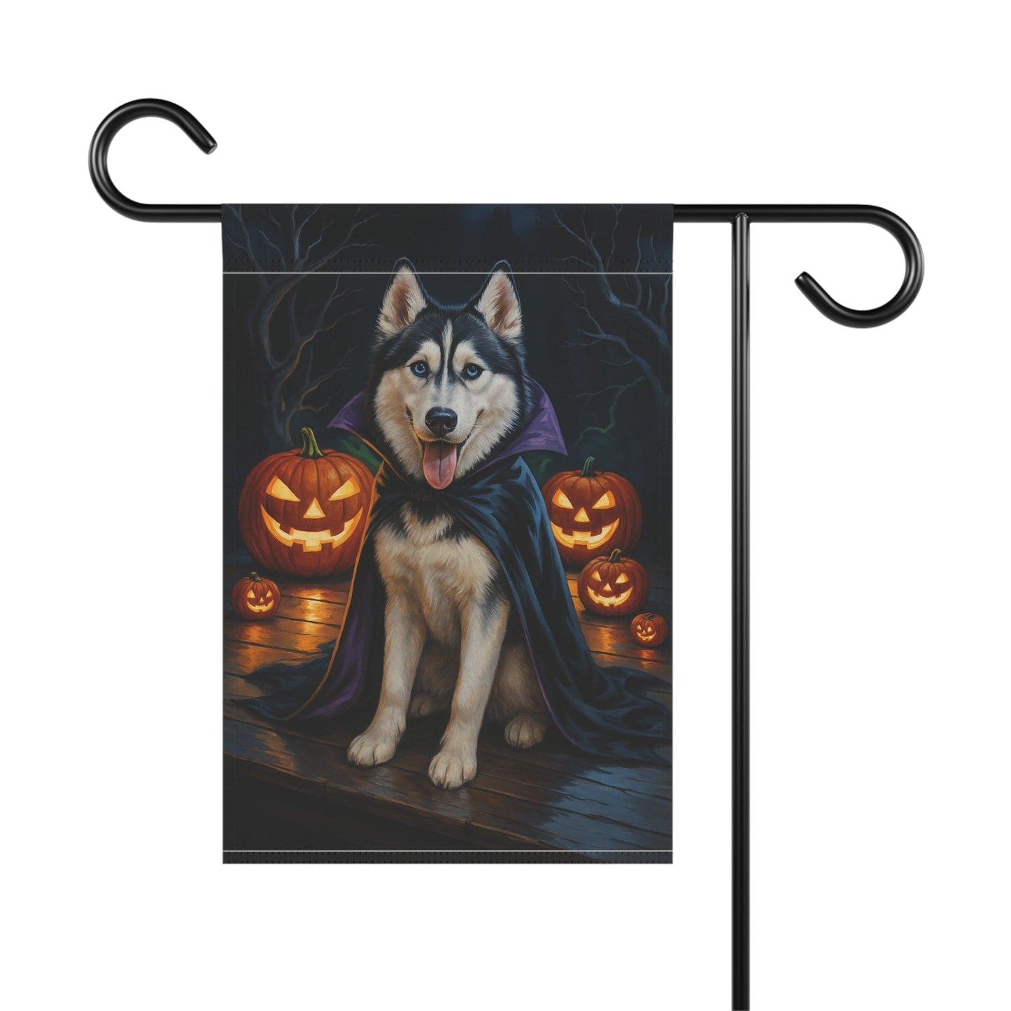 Printify Home Decor Halloween Siberian Husky Dog Garden Flag, Vampire Pumpkin Yard Banner, Fall Outdoor