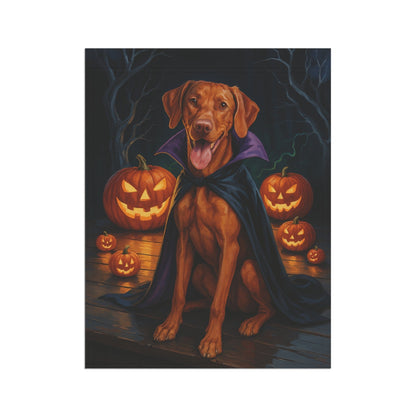 Printify Home Decor Halloween Vizsla Dog Garden Flag – Vampire Pumpkin Yard Banner, Fall Outdoor Decor