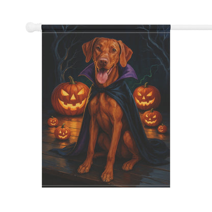 Printify Home Decor Halloween Vizsla Dog Garden Flag – Vampire Pumpkin Yard Banner, Fall Outdoor Decor