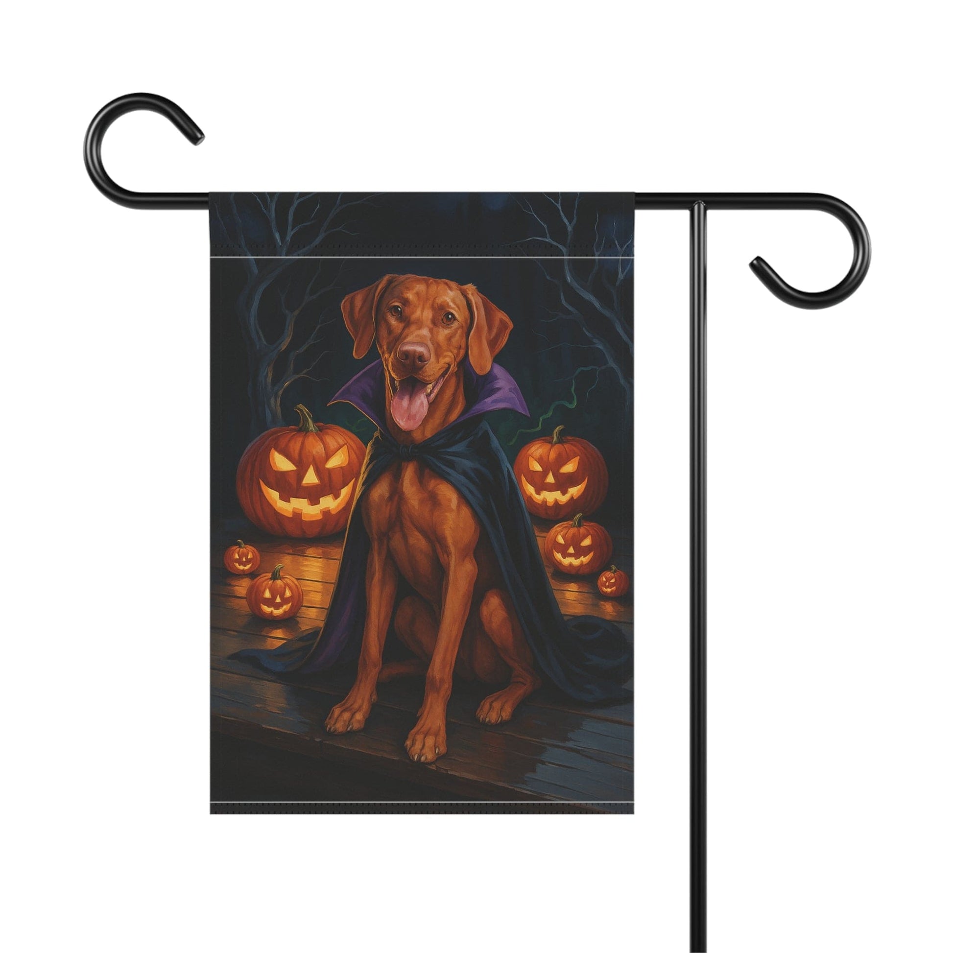Printify Home Decor Halloween Vizsla Dog Garden Flag – Vampire Pumpkin Yard Banner, Fall Outdoor Decor
