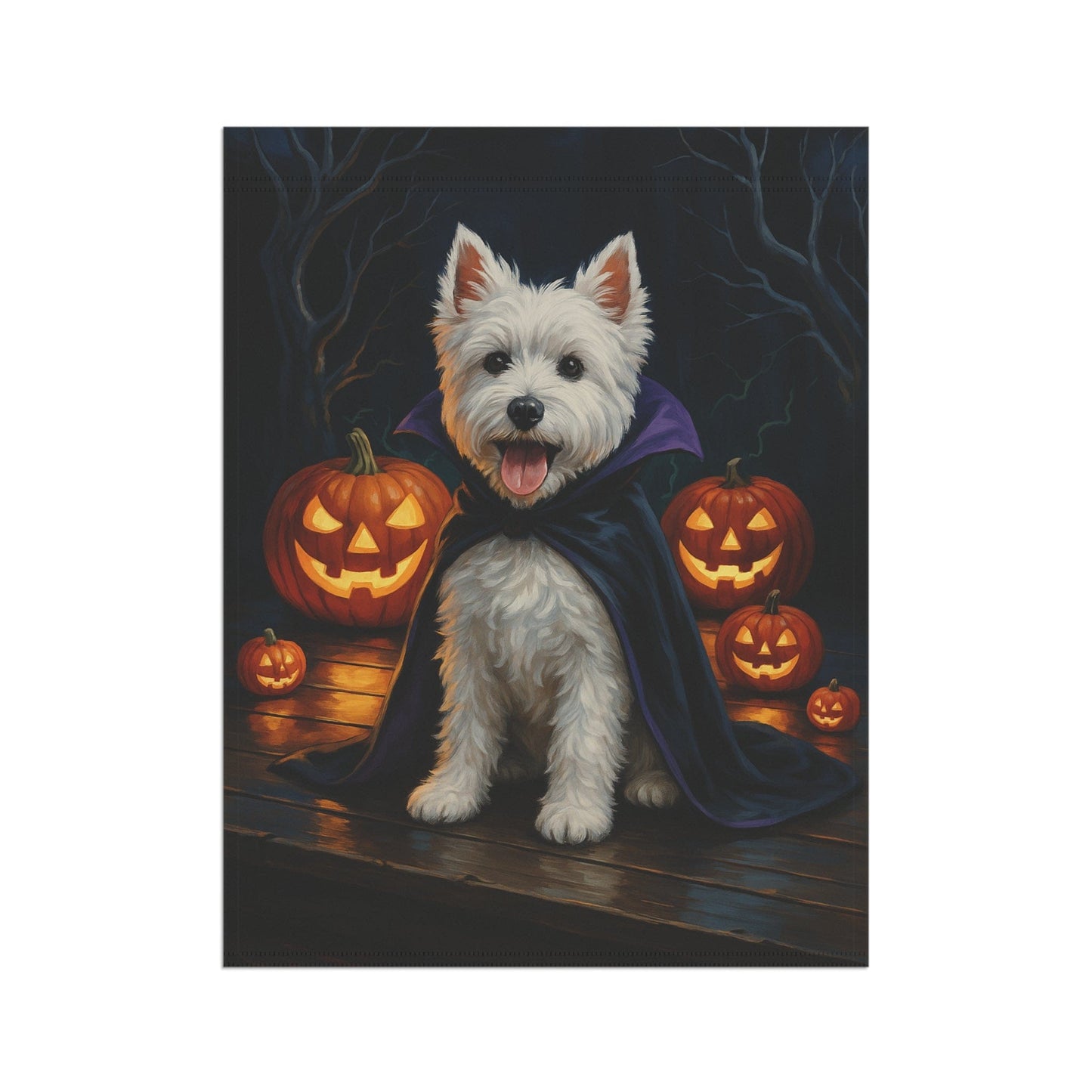 Printify Home Decor Halloween West Highland Dog Garden Flag, Westie Vampire Pumpkin Yard Banner, Fall Outdoor Decor